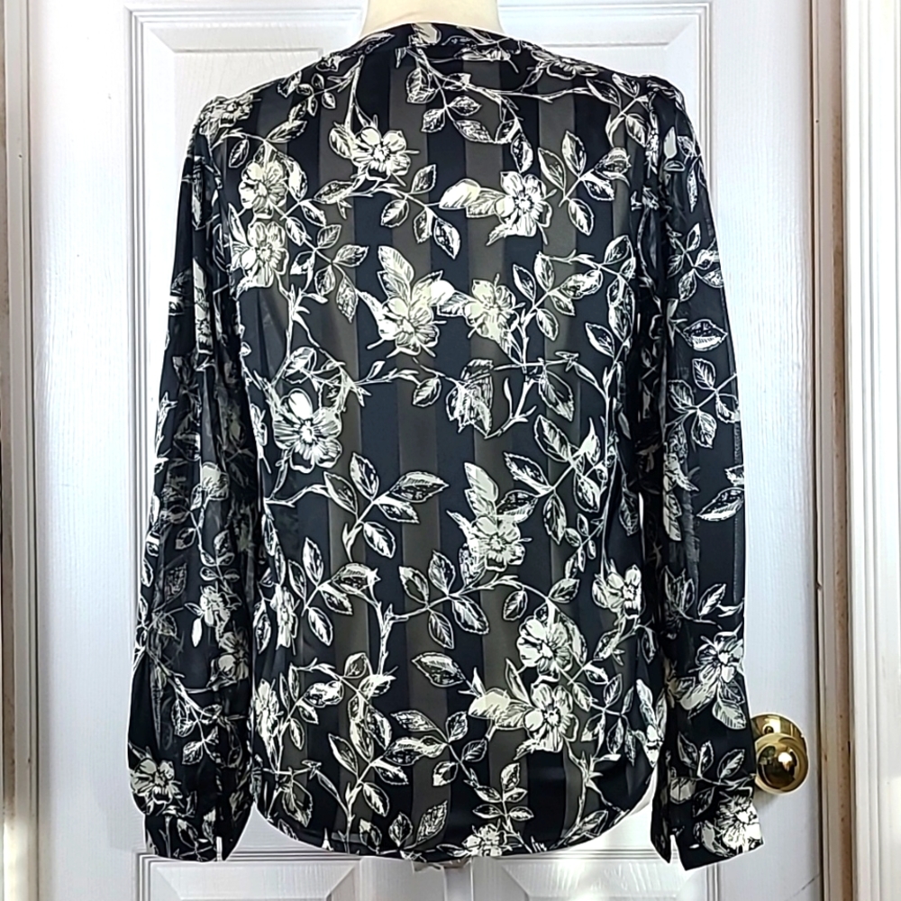 Allegra K Floral Semi Sheer Blouse - Picture 5 of 12